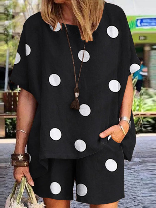 Casual Polka Dot Print Two-Piece Set