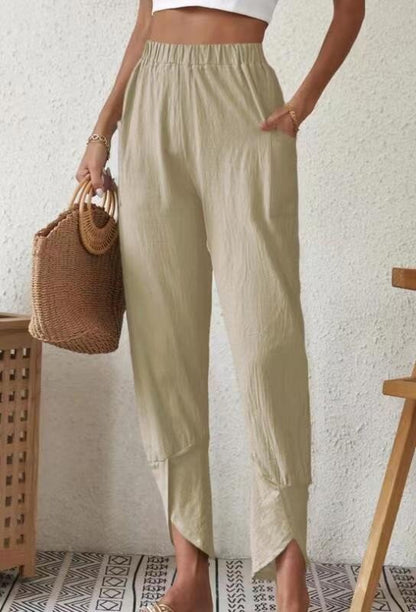 2023 New Solid Color Loose Pocket Cotton Linen Casual Pants