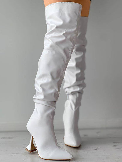 Pointed Toe Sculptural Heeled Over The Knee Boots