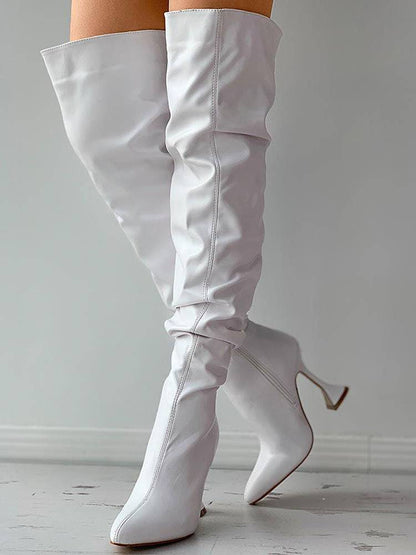 Pointed Toe Sculptural Heeled Over The Knee Boots