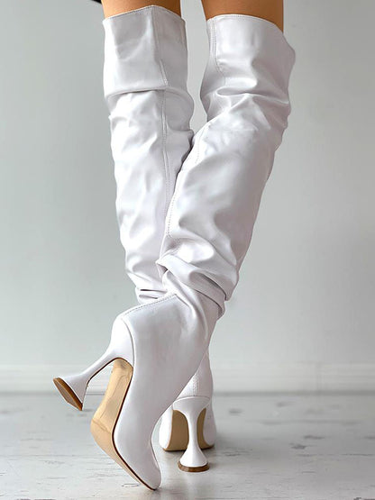 Pointed Toe Sculptural Heeled Over The Knee Boots