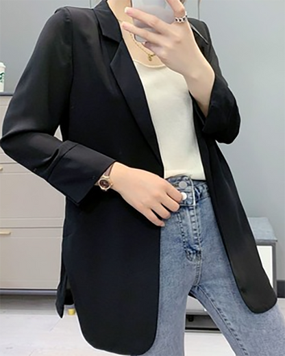 Women's Solid Color Loose Mid-length Suit Jacket