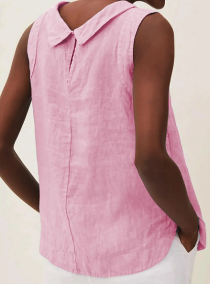 Linen Short-sleeved Blouse With A Round Neck