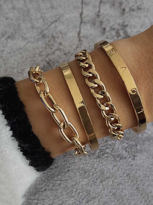 Women's Love Gold 4 Pieces Bracelet Set