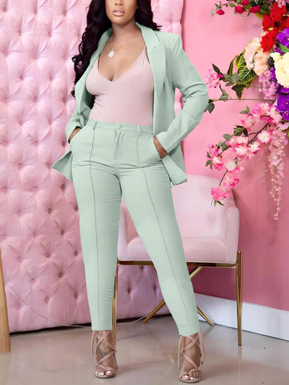 Open Front Blazer Pants Set