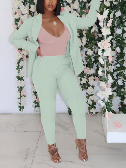 Open Front Blazer Pants Set