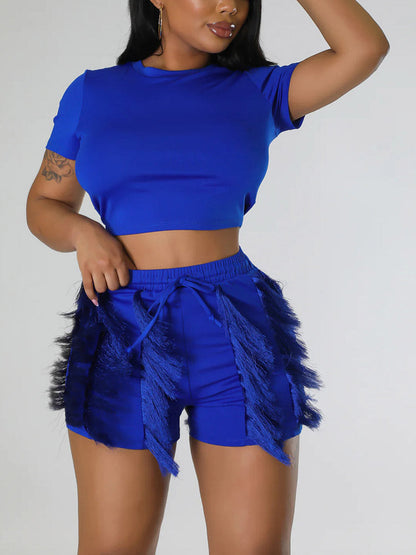 Crop Top Tassel Shorts Set