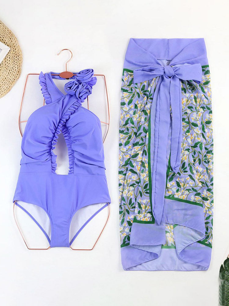 Floral Halter Cutout Swimsuit Set