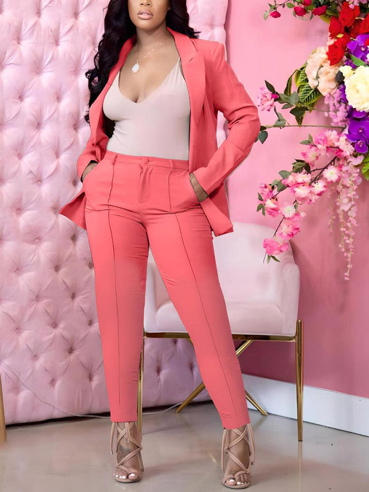 Open Front Blazer Pants Set