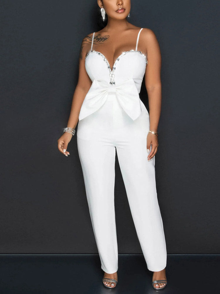 Women's Rhinestones Bow Jumpsuit