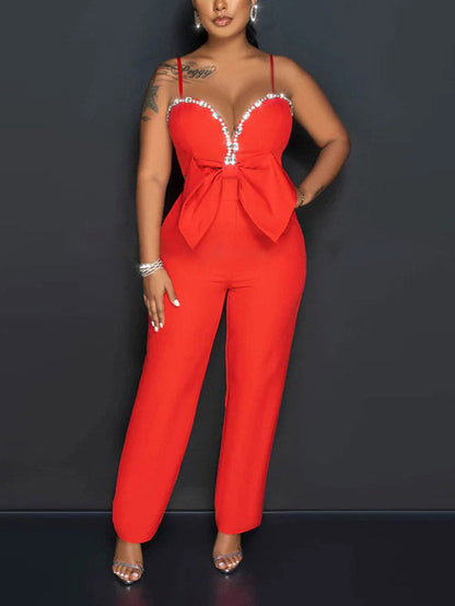 Women's Rhinestones Bow Jumpsuit