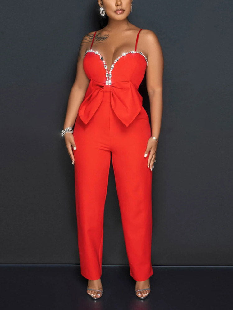 Women's Rhinestones Bow Jumpsuit