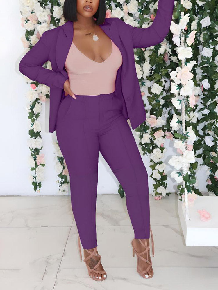 Open Front Blazer Pants Set