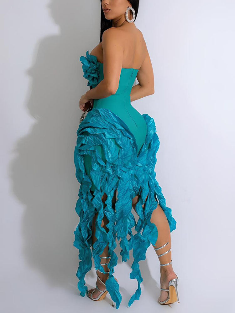 Women's Strapless Irregular Ruffle Dress