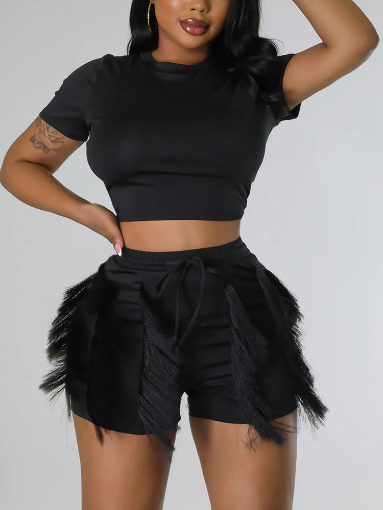 Crop Top Tassel Shorts Set