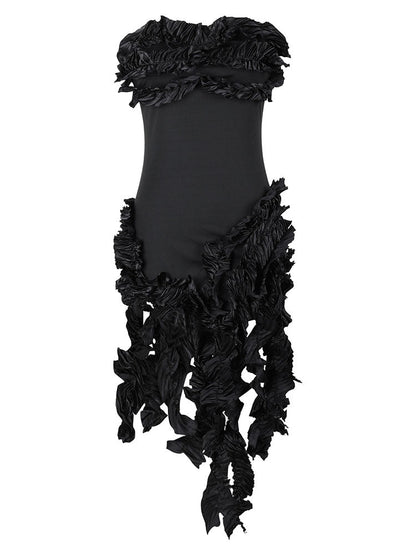 Women's Strapless Irregular Ruffle Dress