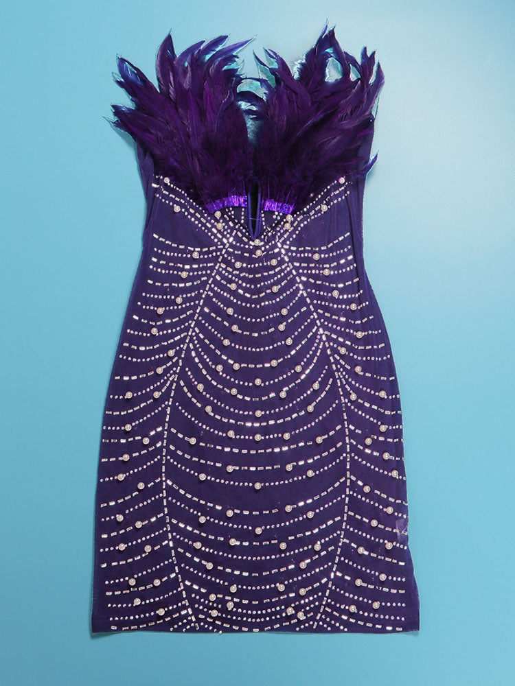 Women's Feather Rhinestone Minidress