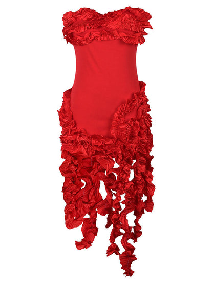 Women's Strapless Irregular Ruffle Dress