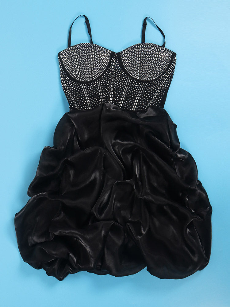 Women's Rhinestone Mesh Ruffle Dress