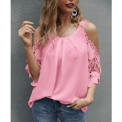 Woman's Lace Stitching Hollow Blouse