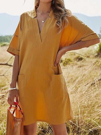 Women's V-Neck Loose Pocket Dress