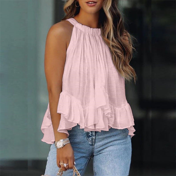 Women's Halter Ruched Ruffles Casual Top & Dress