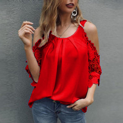 Woman's Lace Stitching Hollow Blouse