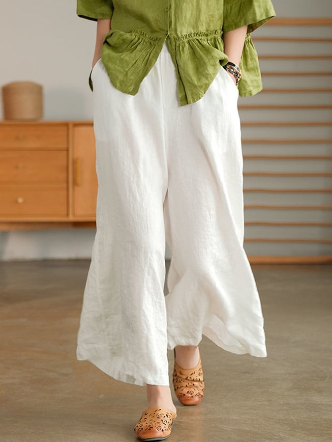 Women's Casual Loose Cotton Linen Wide Leg Pants