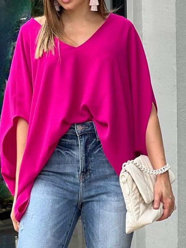 Women's V-neck Loose Bat Sleeve Top