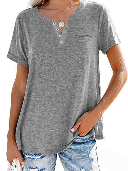 Fashion Solid Color Pocket Short Sleeve T-Shirt