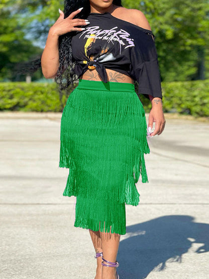 High Waisted Fringe Skirt