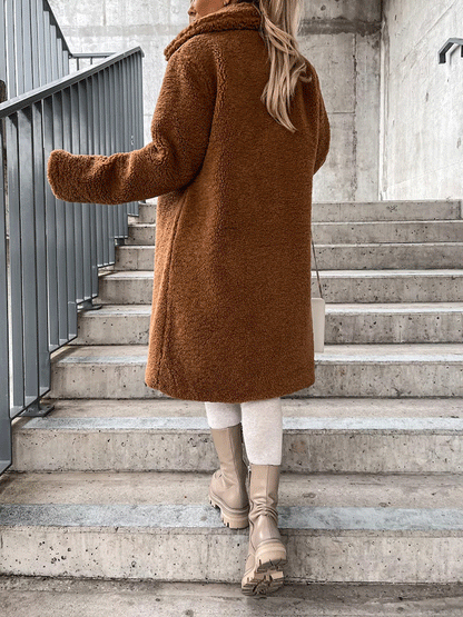 Solid Lapel Teddy Fur Long Coat