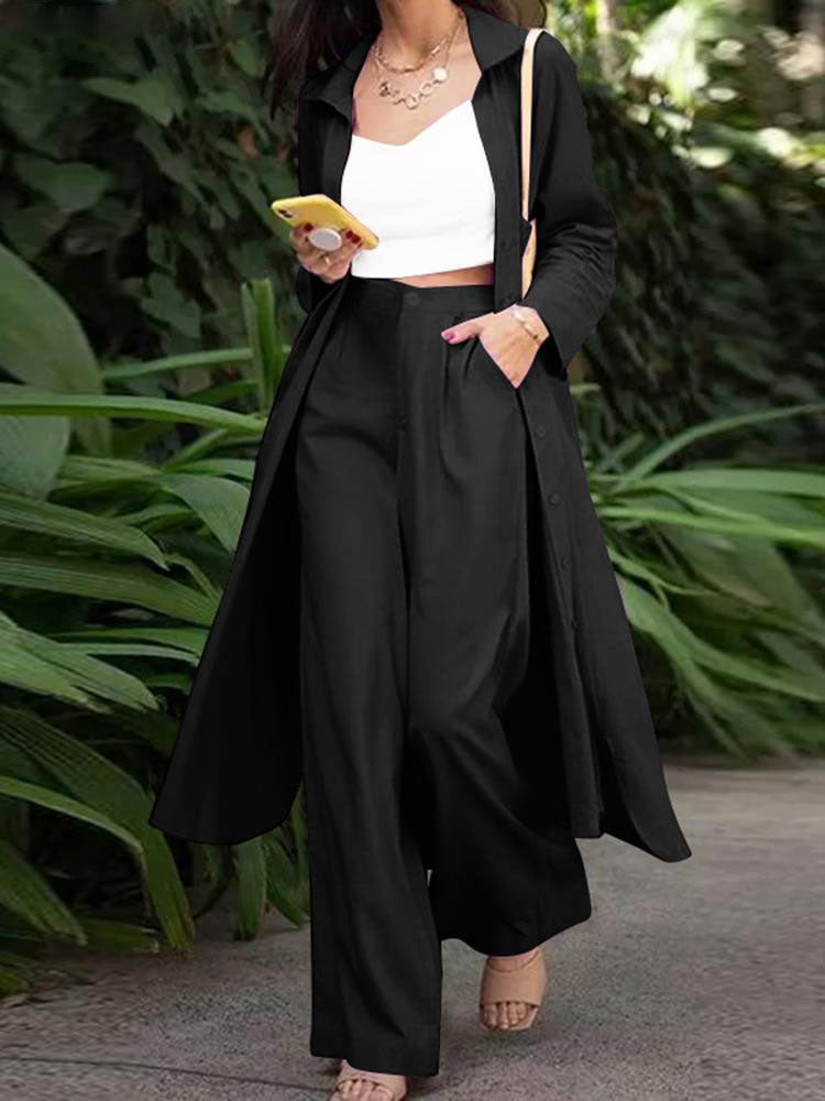 Women Suits Matching Sets Solid Loose Pant Sets Casual