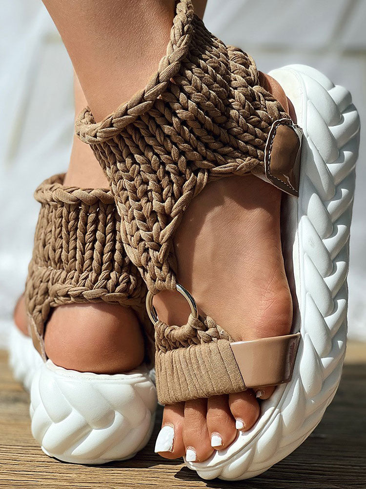 Braided Knit O-Ring Platform Sandals