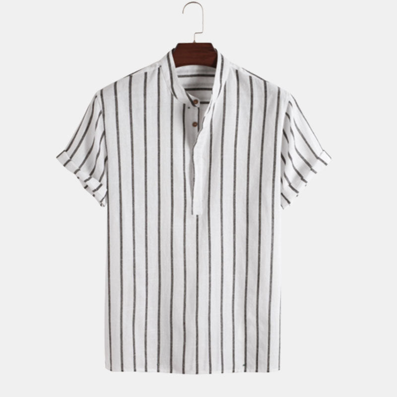 Men's Half Button Casual Striped Office Shirt