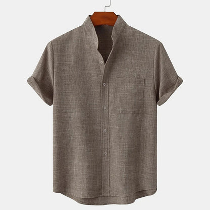 Men's Solid Color Linen Short Sleeve Lapel Shirt