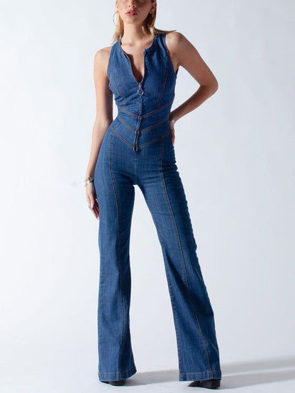 Heart Shape Backless Denim Jumpsuit