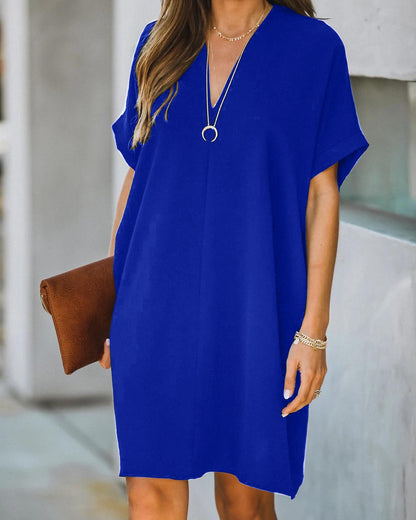 Women's V-neck Solid Color Dress