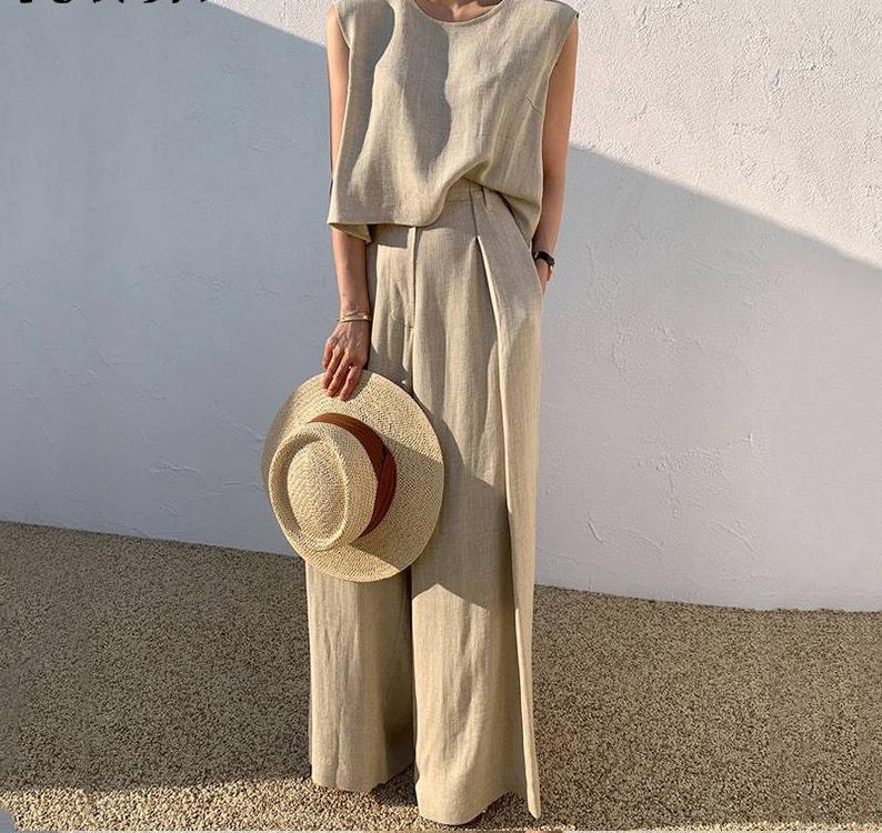 Suit Sleeveless Vest Top Wide Leg Pants Two-Piece Set