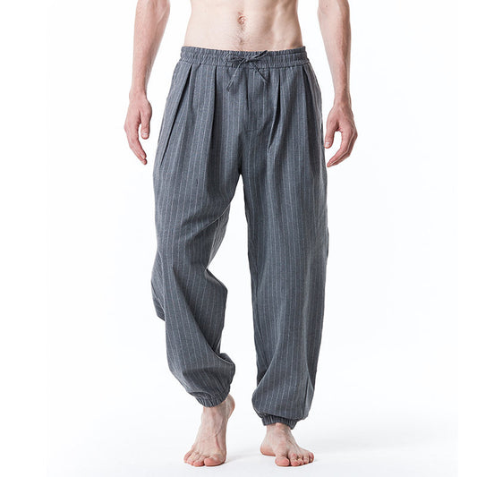 Men's Striped Cotton Linen Drawstring Pants