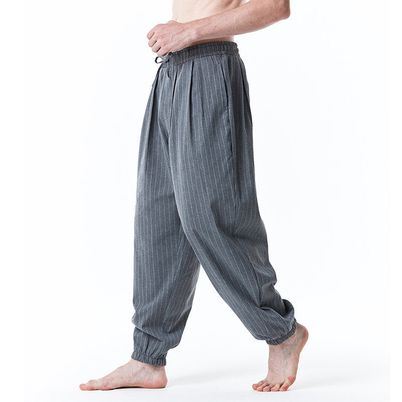 Men's Striped Cotton Linen Drawstring Pants