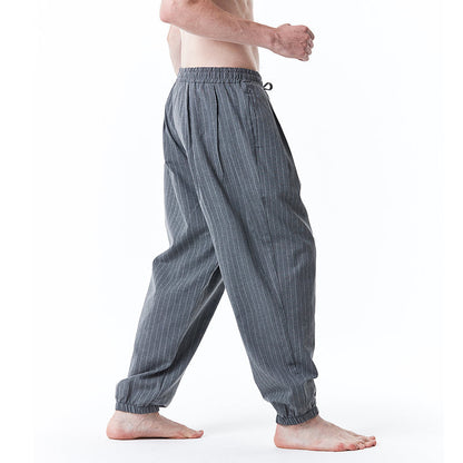 Men's Striped Cotton Linen Drawstring Pants