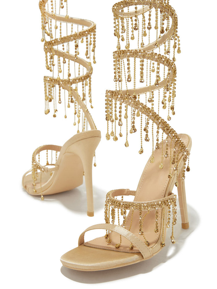 Women's Embellished Fringe Wrap Heels