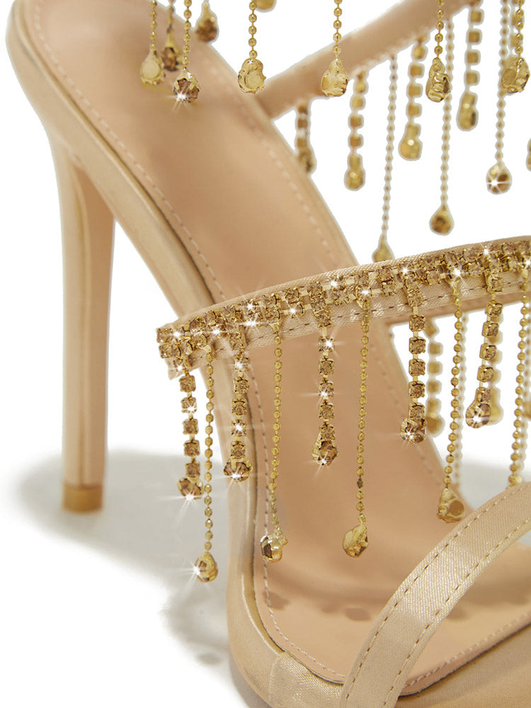 Women's Embellished Fringe Wrap Heels