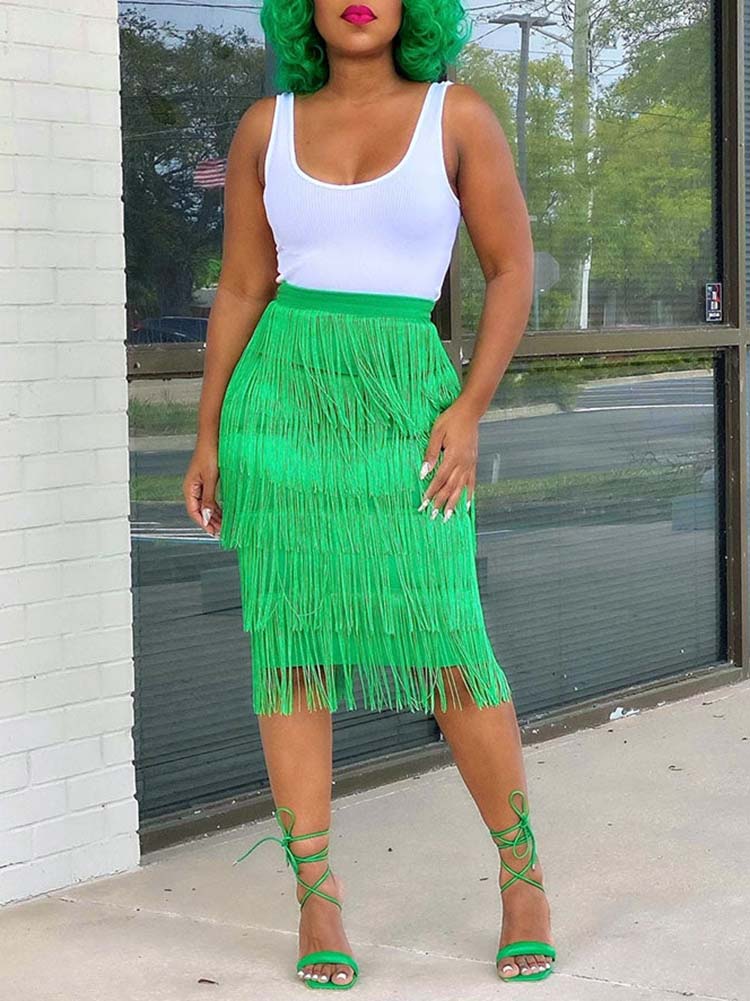 High Waisted Fringe Skirt