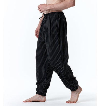 Men's Striped Cotton Linen Drawstring Pants