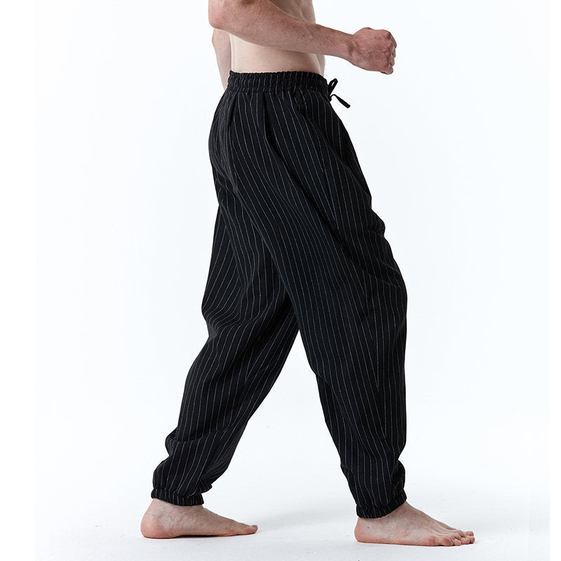 Men's Striped Cotton Linen Drawstring Pants