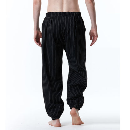 Men's Striped Cotton Linen Drawstring Pants