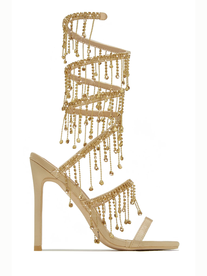 Women's Embellished Fringe Wrap Heels