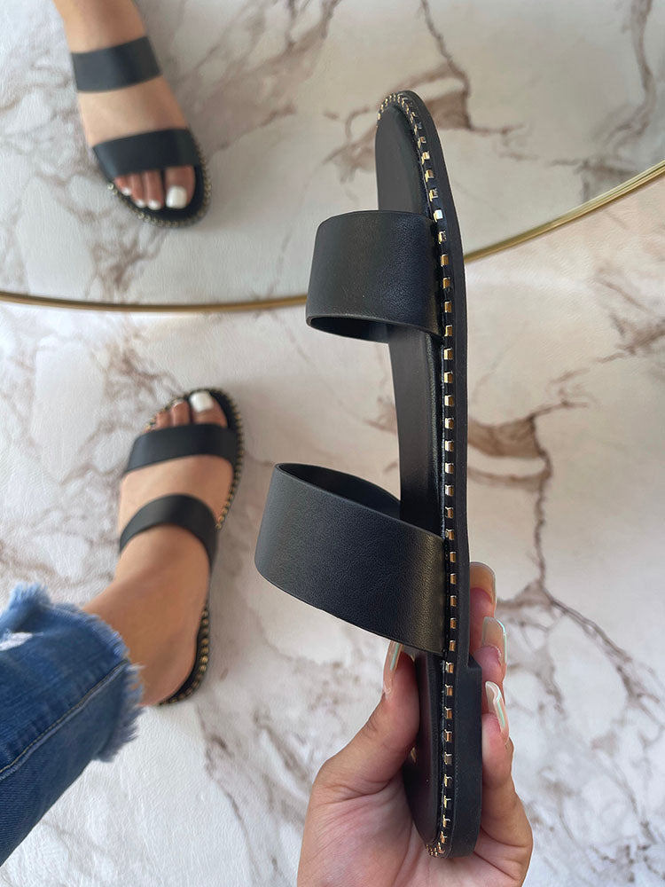 Casual Double Strap Flat Slides